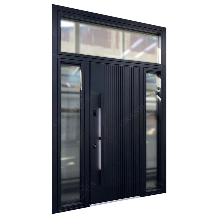 Apartment House Security Aluminum Door Pivot Center Front Door With Side Lights Modern Pivot Entrance Single Steel Door