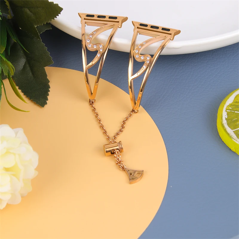 HK1018 Custom Silvery Metal 316 Stainless Steel Women Crystal Necklace 44 45 49mm Straps For Appel Watch Band