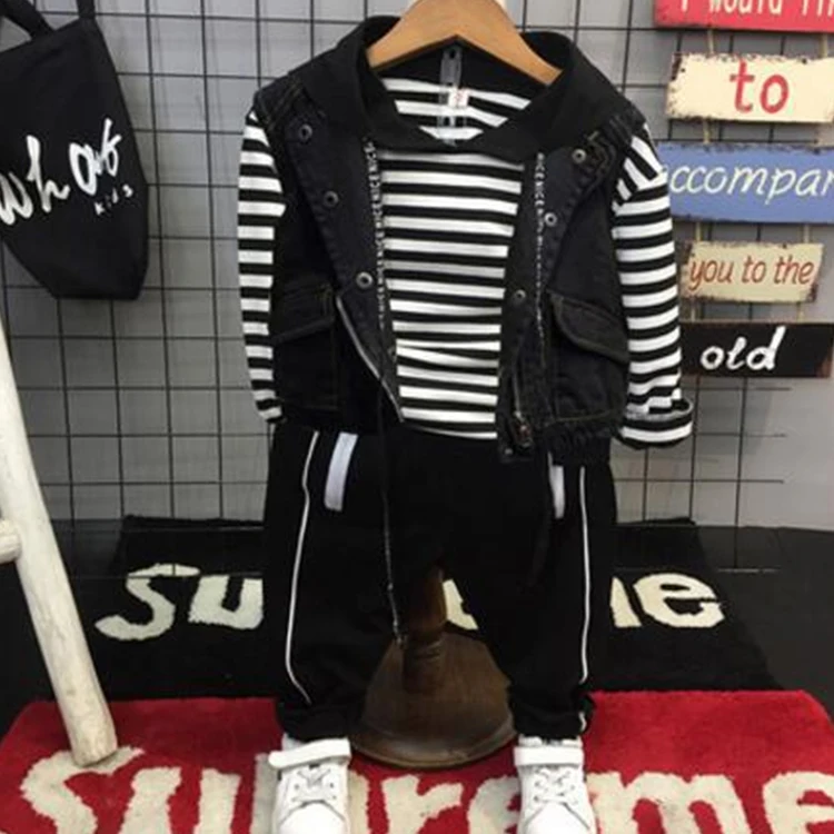 Boys Fashionable Denim Vest Personality Three-piece Suit Children Spring and Autumn Suit