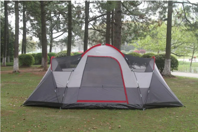 Outdoor family camping tent with 5-6 people, two bedrooms and one living room