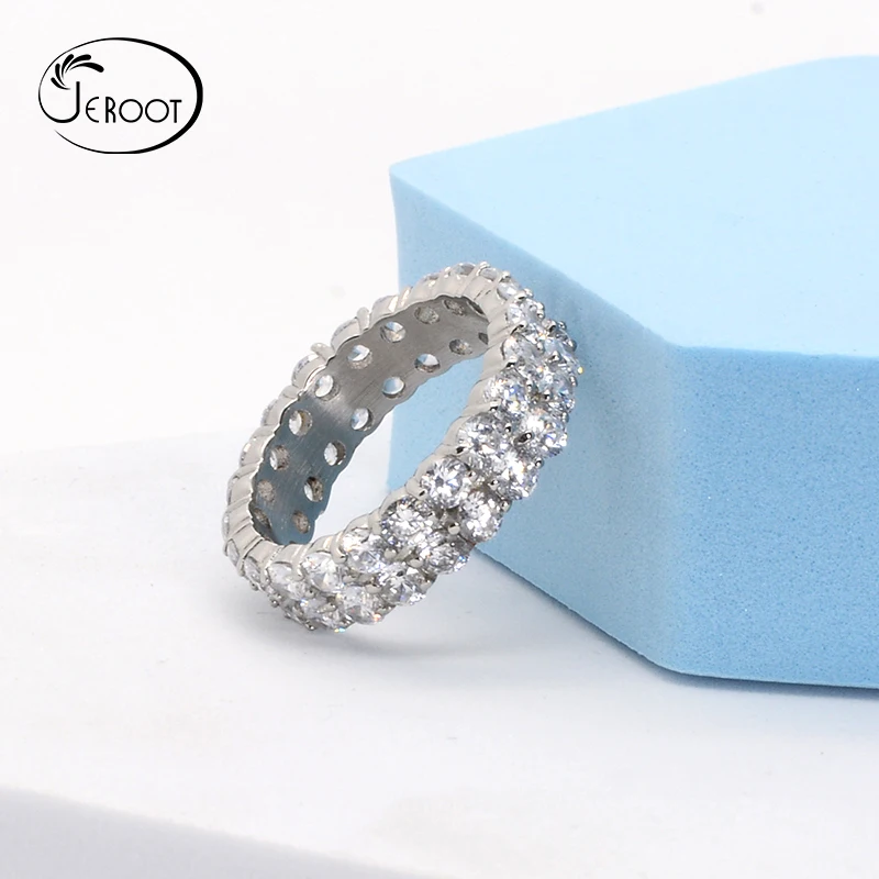 Fashion factory  best sale clear stone ring for woman natural zircon paved sliver stainless steel anti tarnish ring for lady