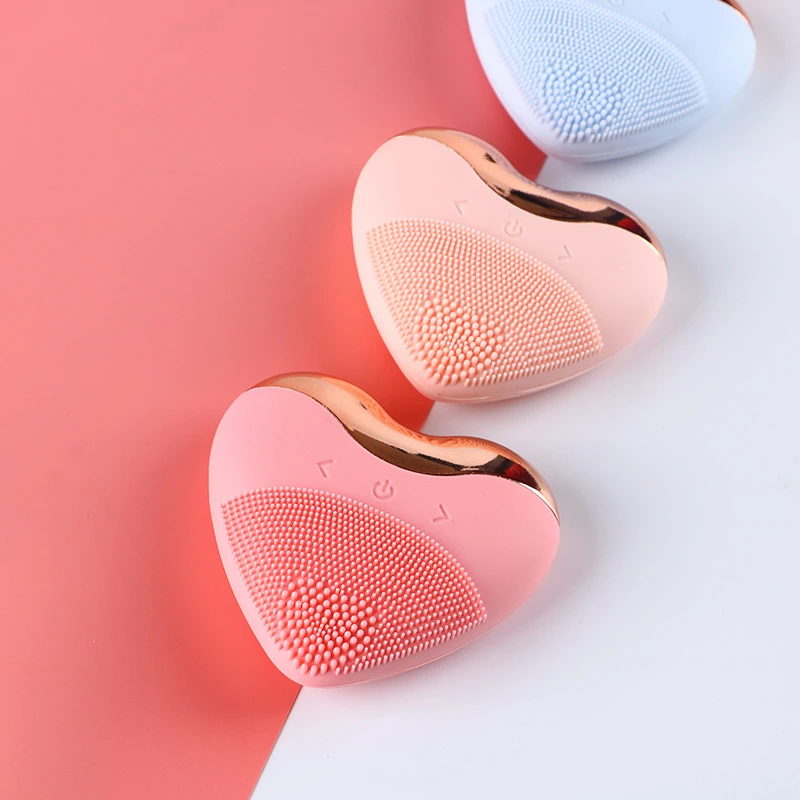 Love type electric facial cleansing device silicone soft brush head charging ultrasonic vibration wave facial cleansing device