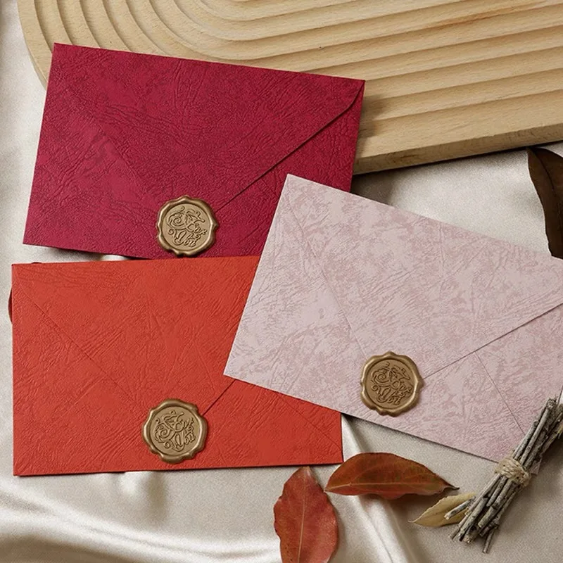 Customized simple Western style linen texture kraft paper stationery wedding invitation envelope