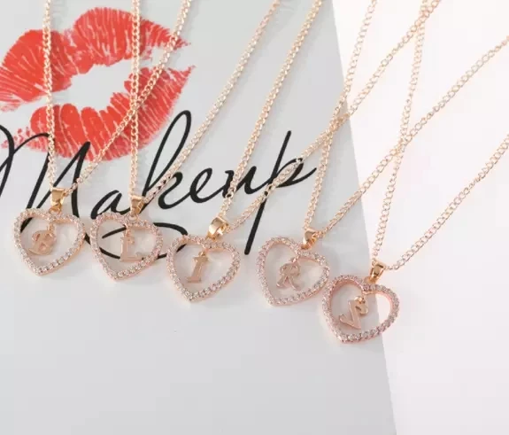 Christmas Rose Gold A To Z Fashion Heart Initial Name Letter Necklace For Men And Women