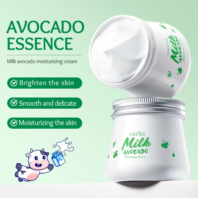 OEM SADOER Private Label Plant Nourishing Skin Care Products Milk Avocado Deep Hydrating Soothing Moisturizing Facial Cream