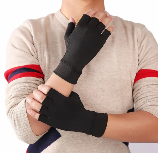Copper Moisture Wicking Fingerless Design Arthritis Hand Compression Gloves To Alleviate Rheumatoid Pains& Muscle Tension