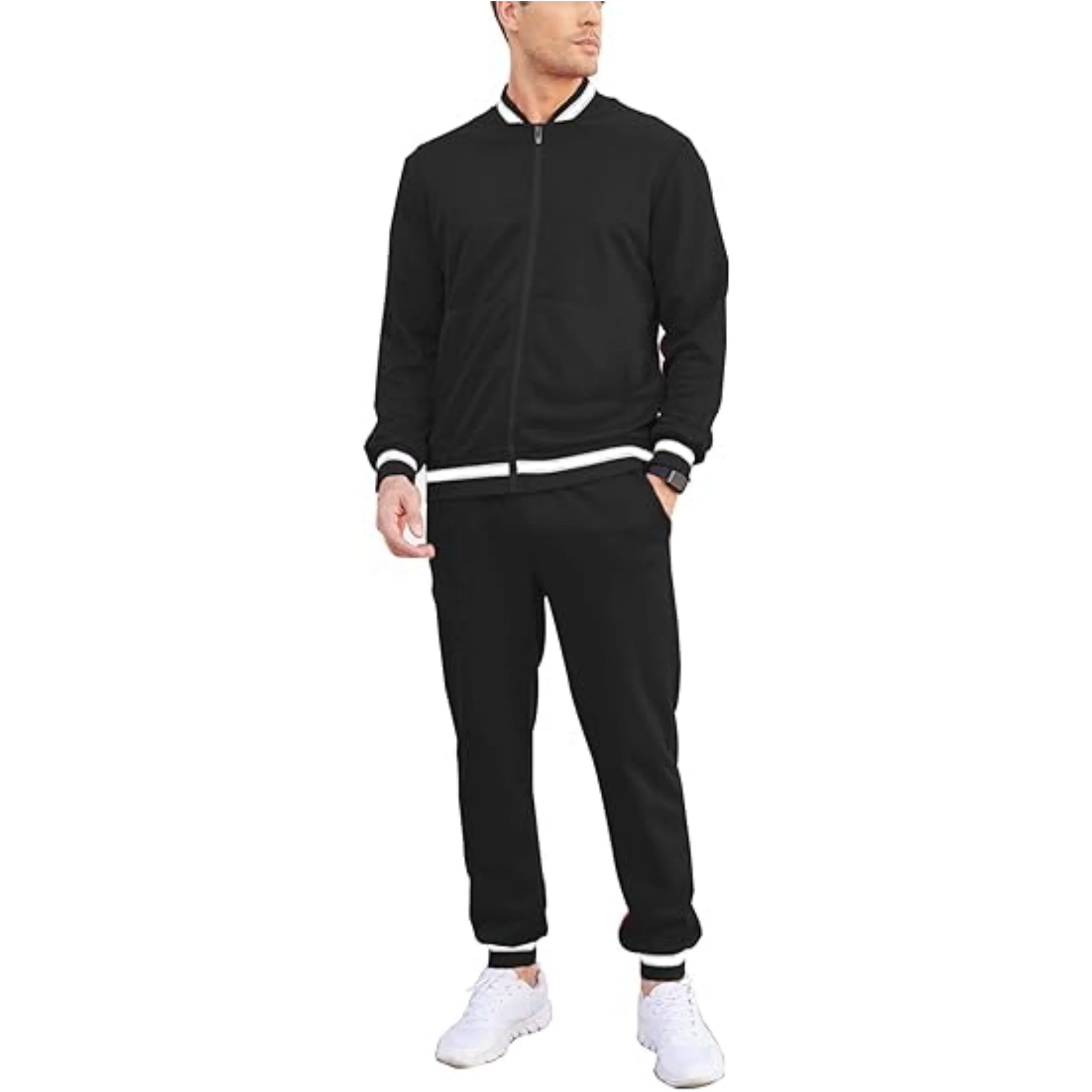 Wholesale mens athletic wear 100% polyester zipper tracksuits  casual  training sweatsuits  sports wear set for men