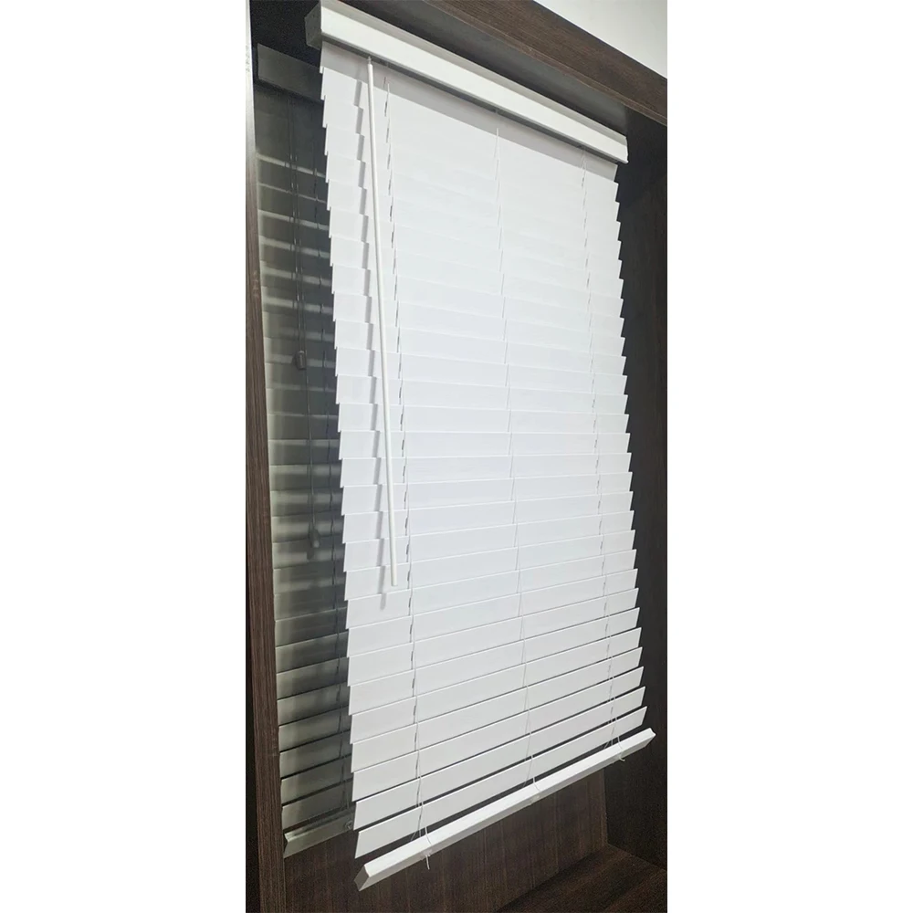 Easy to install narrow blade horizontal faux wood pvc slats venetian blinds interior pvc venetian blinds