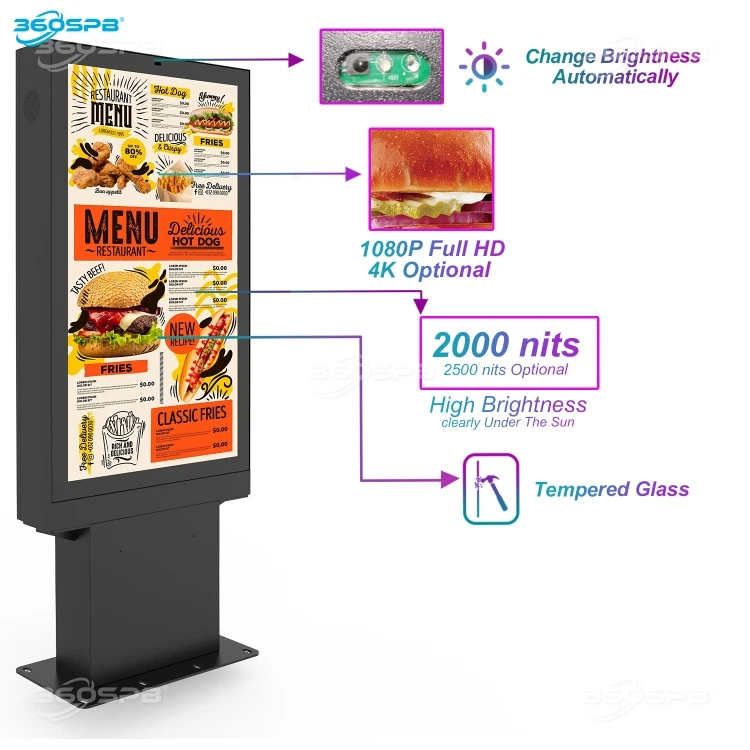 360SPB | ODW165A Outdoor 55 inch 3000nits Spliced 3 Screens digital Drive Thru Display menu boards System