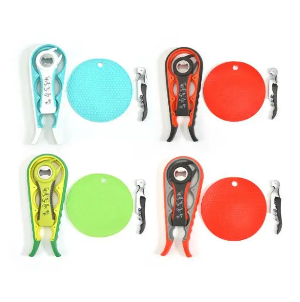 Can Opener sets Home Beer Bottle opener Cap twister Red Wine Bottle opener Heat pad Kitchen gadget