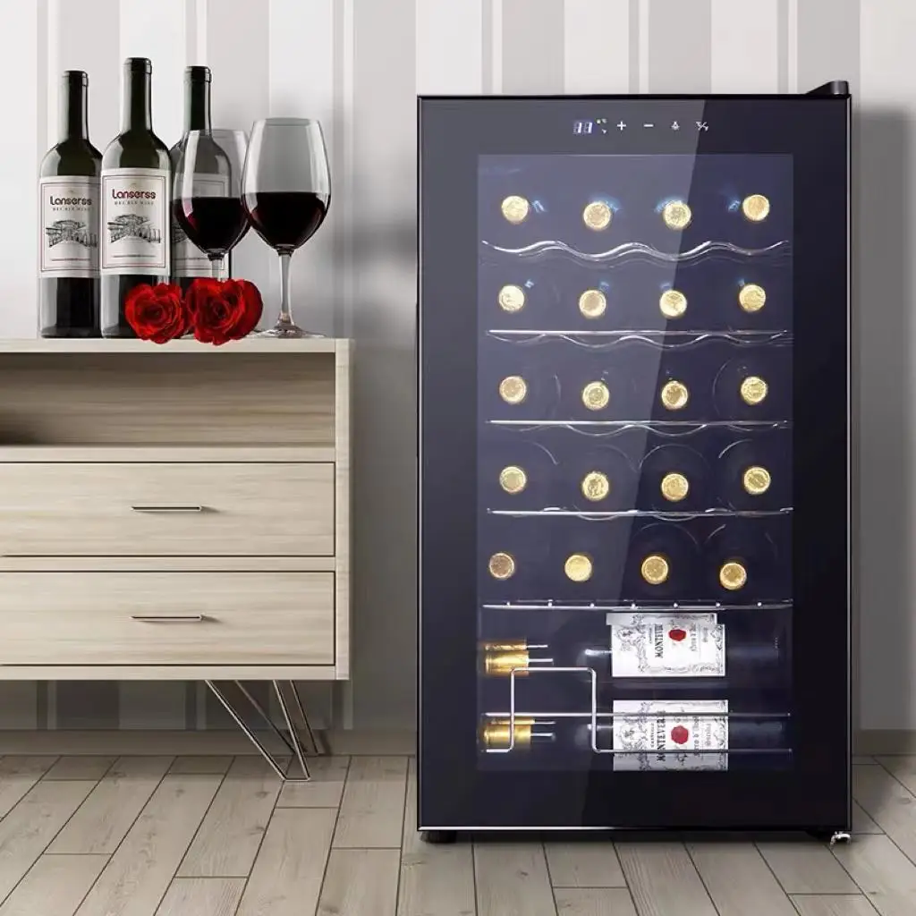 LANYI 24 Bottles Red Wine Cellar Center Refrigerator Showcase Cooling Wine Cooler White Black Door With Light YS-7024