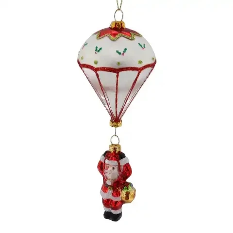 Wholesale Blown Glass Christmas Tree Ornament Painted Santa Claus Parachute Pendant Glass Charm Home Kids Gift Decorations