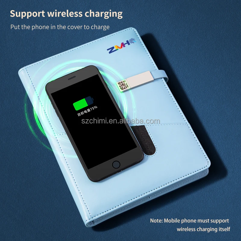 A5 Powerbank Notebook with Customizable Wireless Notebook for iphone Smart Notebook with 10000 Mah Powerbank