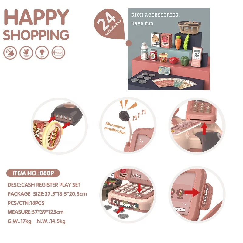 24PCS Electronic Children Intelligent Speech Recognition Cashier Machine Cash Register with Calculator Microphone Amplification