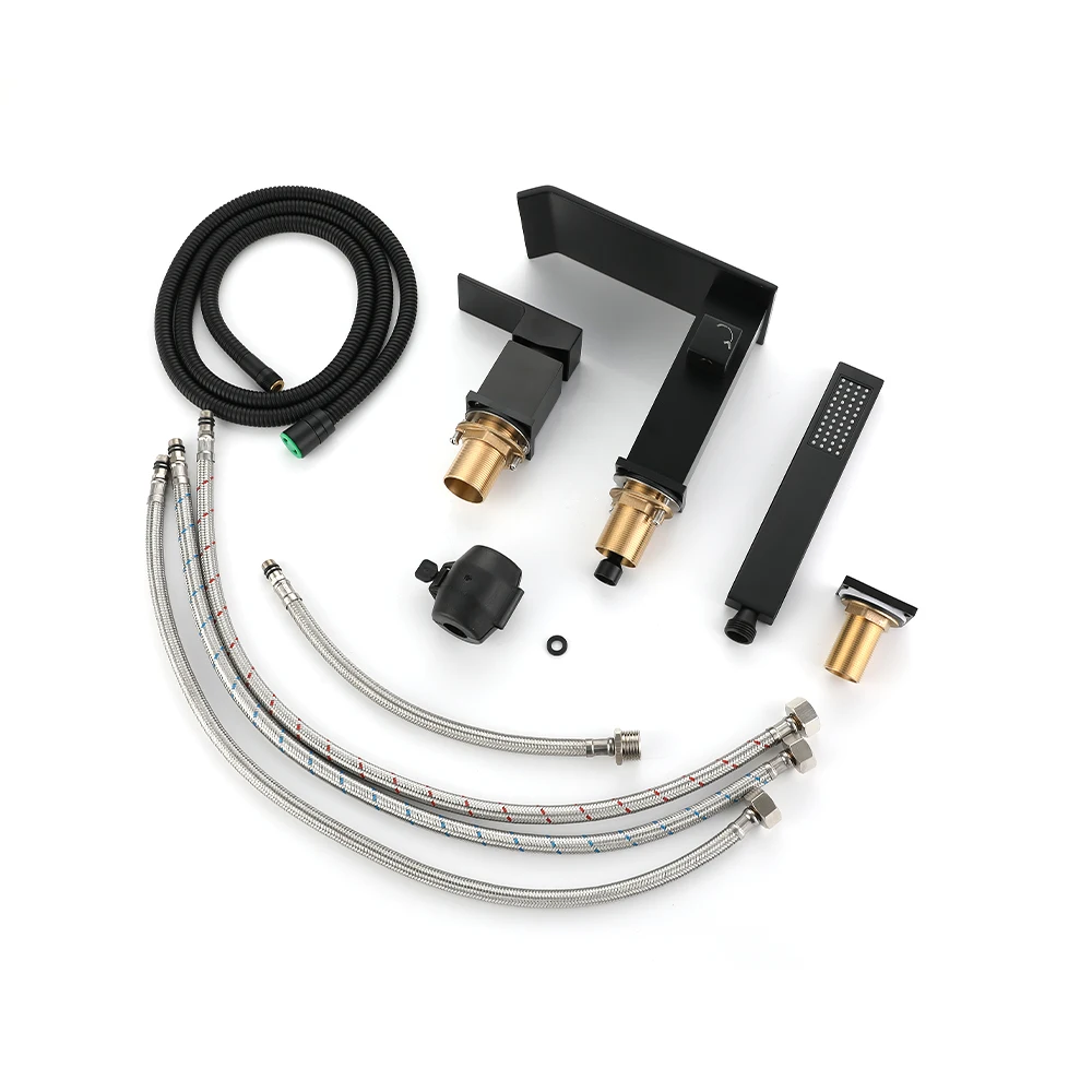 Brass Bathroom Shower Faucets Triple Handle Hot Cold Water Mixer Valve Trim Kit Thermostat Function Massage Spray Ceramic