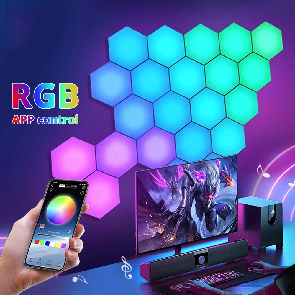 RGB синий зуб Wifi светодиодный шестигранный свет Сделай своими руками внутренний настенный светильник приложение пульт дистанционного управления ночник компьютерная игровая комната украшение спальни