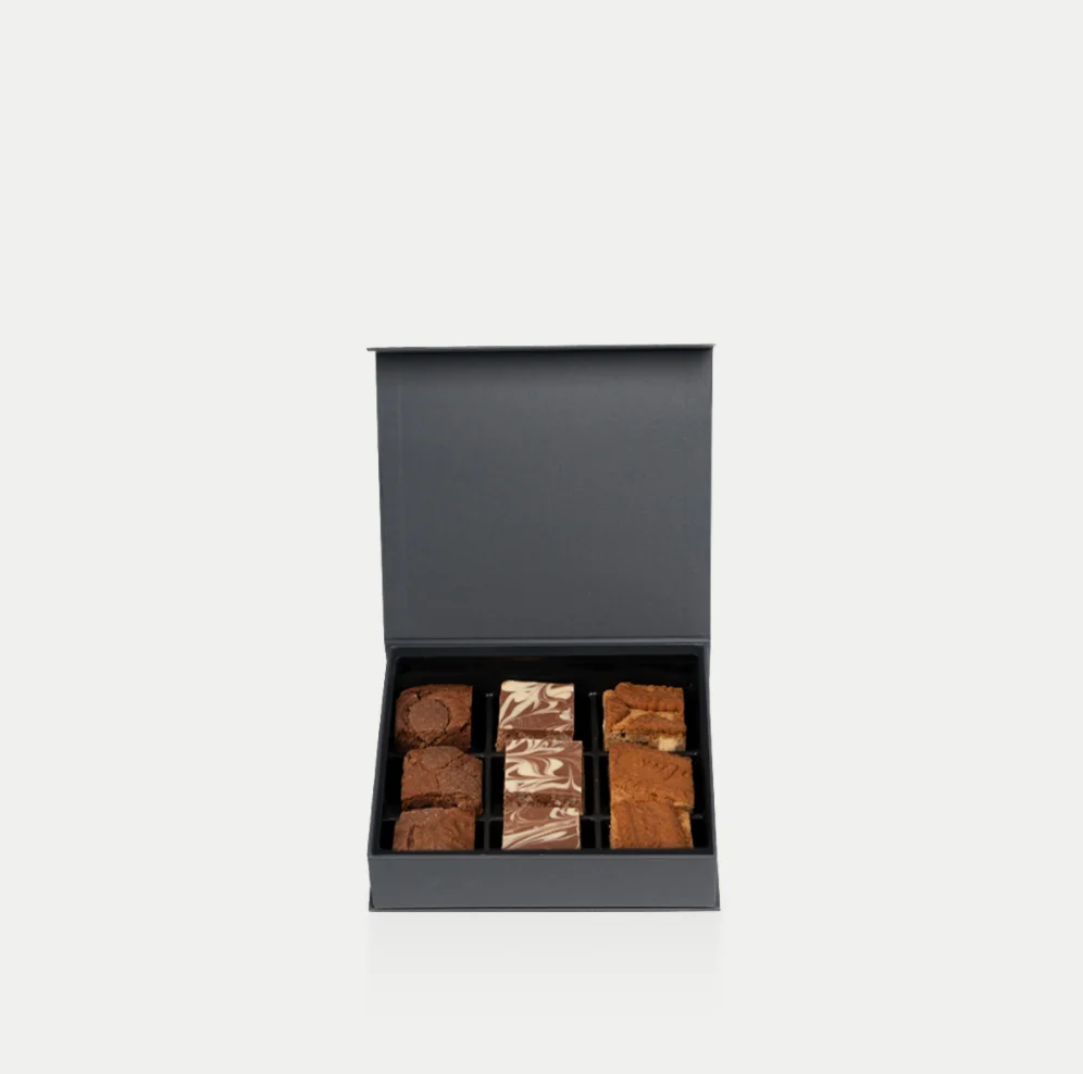 Rectangle weeding candy packaging box black rigid brownie box customise luxury food box with magnet
