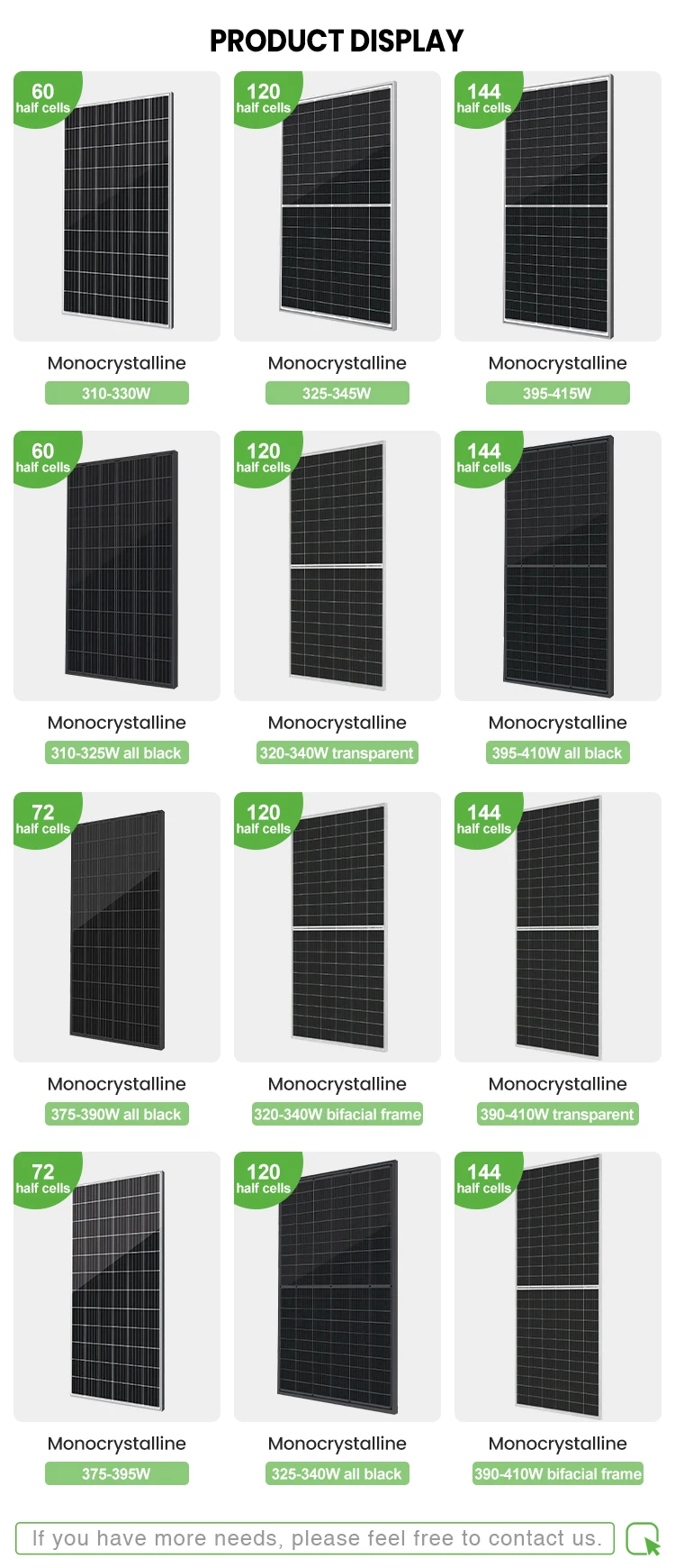 Factory direct sale solar modules 144 half cells 390-410W transparent photoelectric conversion solar energy panels