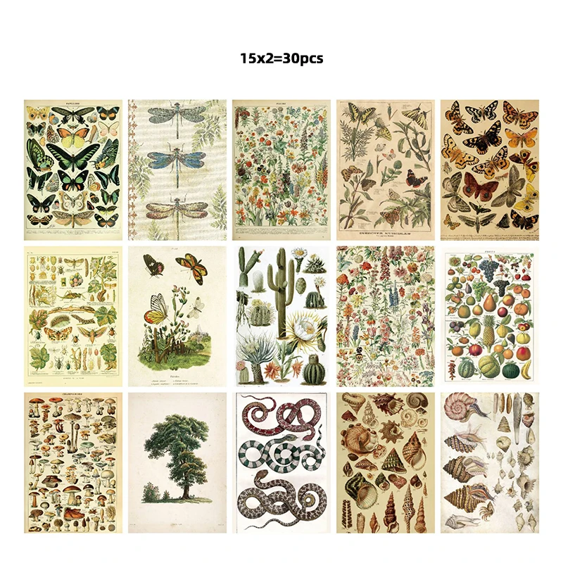 30 Sheets Vintage Style Paper Aesthetic Decorative Paper Material Crafts for DIY Scrapbooks Journal Diary Photo Album Background