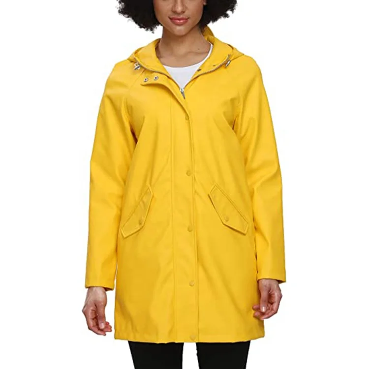 
Fashion Eco Friendly PU Reusable Adults Yellow Women PU Rain Coat Waterproof Raincoat 