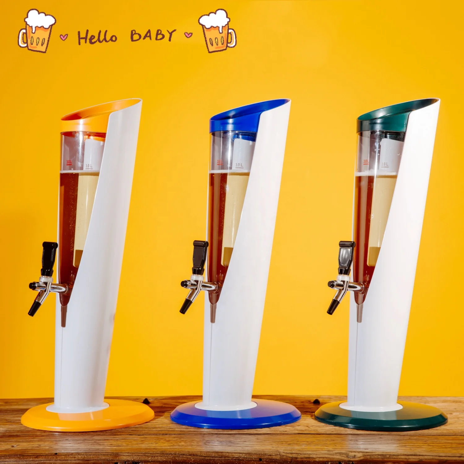 Custom hot bar Desktop Beer Tower 3 liters  Drink juice machine can be filled with ice light autonomous Drink Dispenser with tap