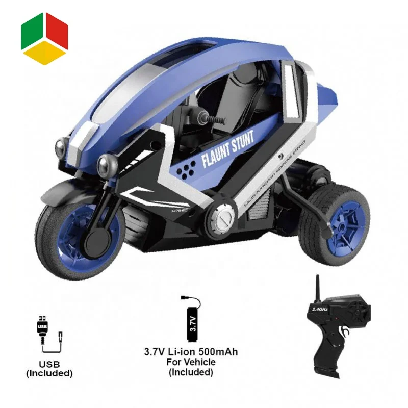 QS Toys 2021 RC Stunt Drift Racing Toy Battery Include RC Motorcycle  2.4G Three Wheels Stunt Car Remote Control Toy With USB