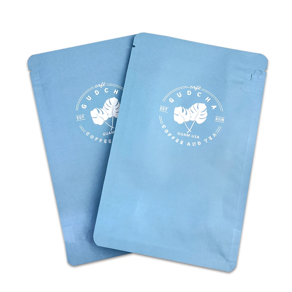 Custom Degradable Matte Printed Coffee Beans And Tea 100g 200g Food Flat Bottom Bag With Air Valve