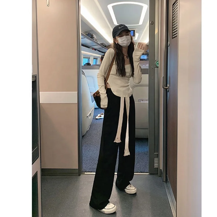 Ladies long straight loose pants for women clothes manufacturer