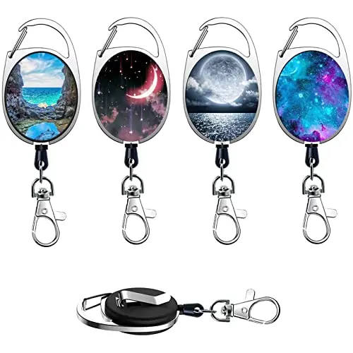 Pack of 4 Badge Reels Heavy Duty Retractable Keychain Reel Retractable tape Clip for Nurse care Doctor  Teacher Student
