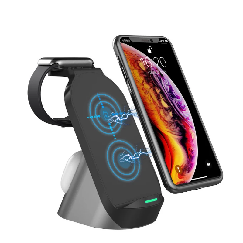  High Quality Desktop Vertical Mobile Phone Stand Multifunctional 3 In 1 Wireless Charger 15W Fast Charging For Apple