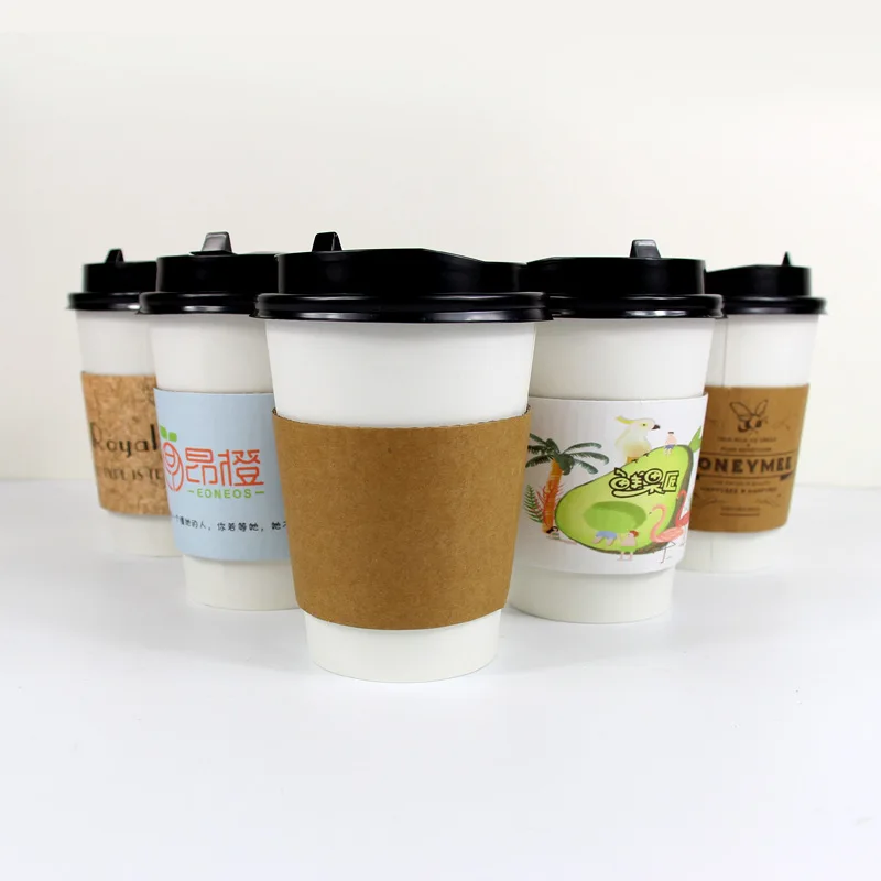 Disposable Anti-scalding Hot Drink Insulation Paper Cup Holder 90 Caliber 12/16oz Universal Kraft Paper Corrugated Cup Sleeve