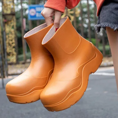 Fashion rain boots non-slip water shoes waterproof platform Fur ankle boots women hunting shoes fishing shoes