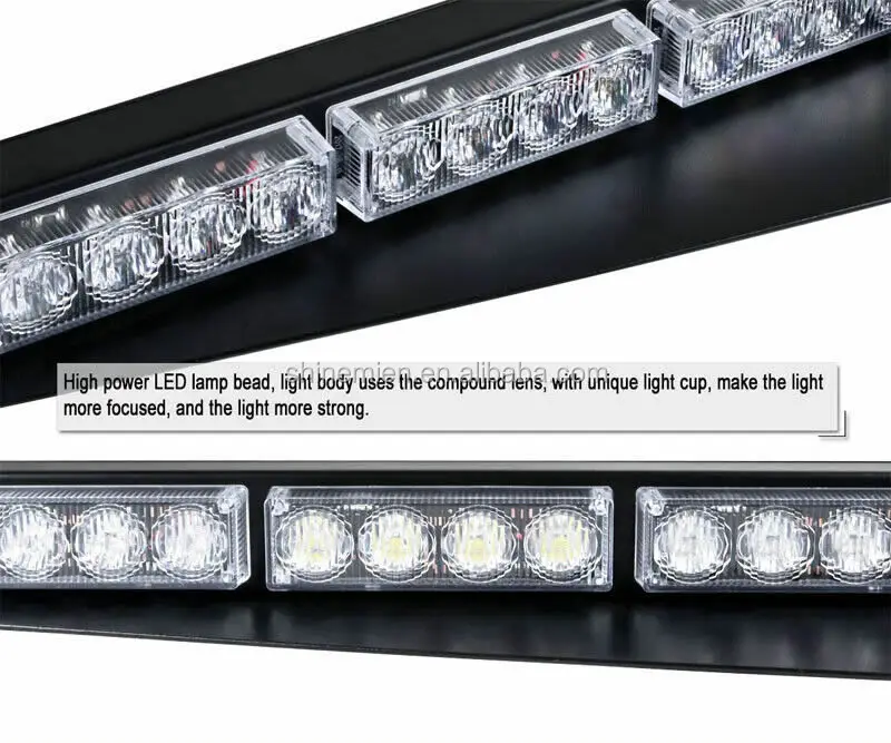 32LED Visor Lights 26 Flash Patterns Windshield Emergency Hazard Warning Strobe Beacon Split Mount Deck Dash Lamp