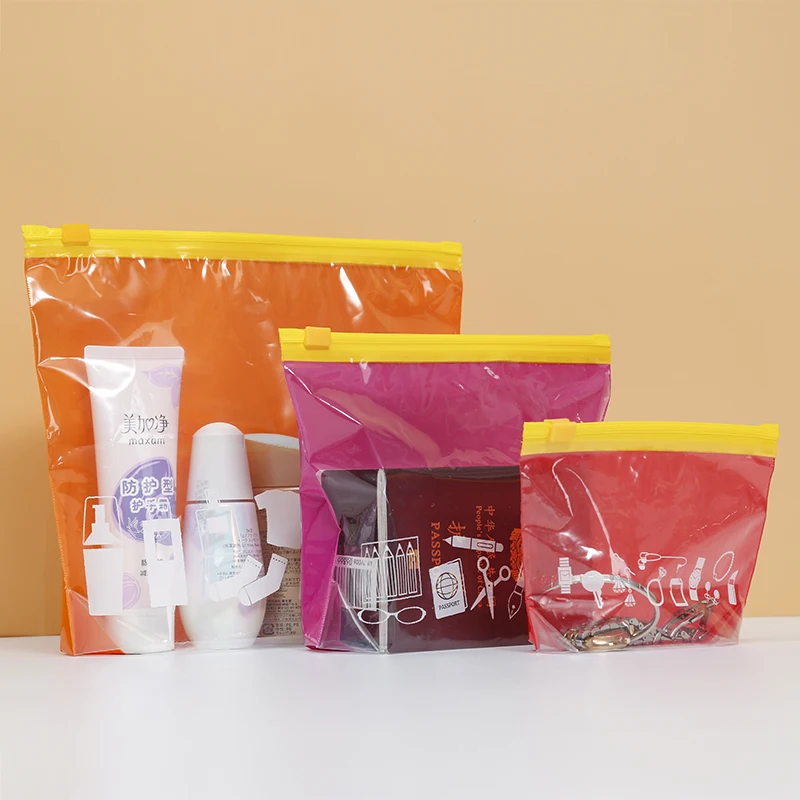 Travel poly custom printed logo plastic pe storage cosmetic jewelry packaging zipper slider bag