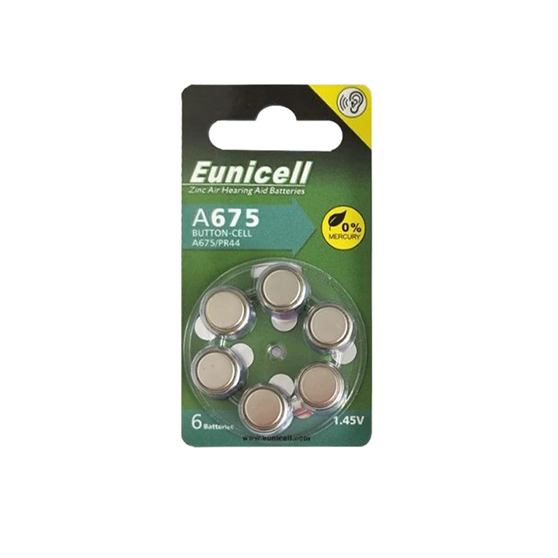 Батарейки для слухового аппарата Eunicell 1 4 В A675/размер 675 / PR44 LR44