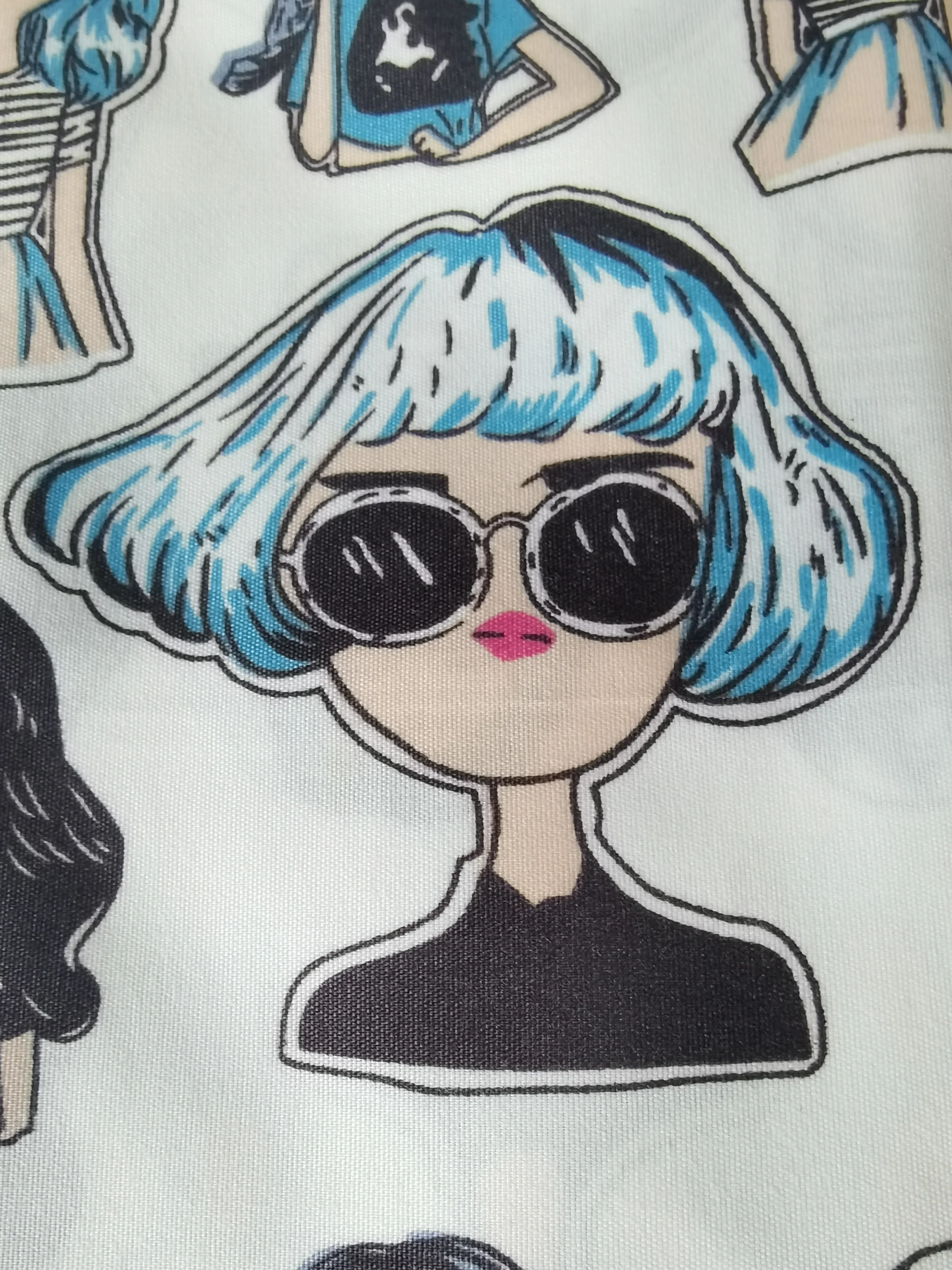  Edgy girls design print with different base color polyester fabric