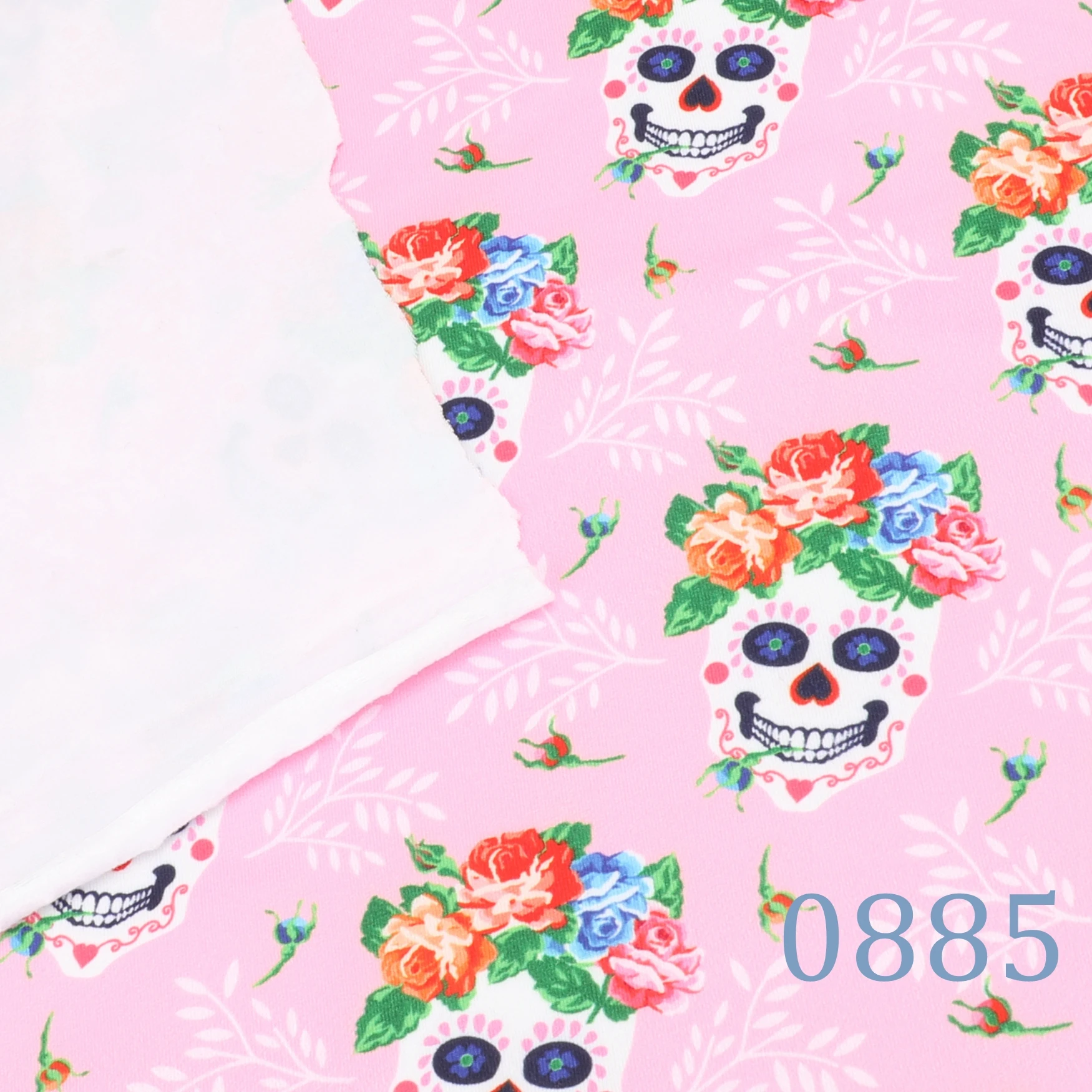 British style Christmas and Halloween printed fabric with skulls rainbow colored flowers DIY handmade bag material fabric