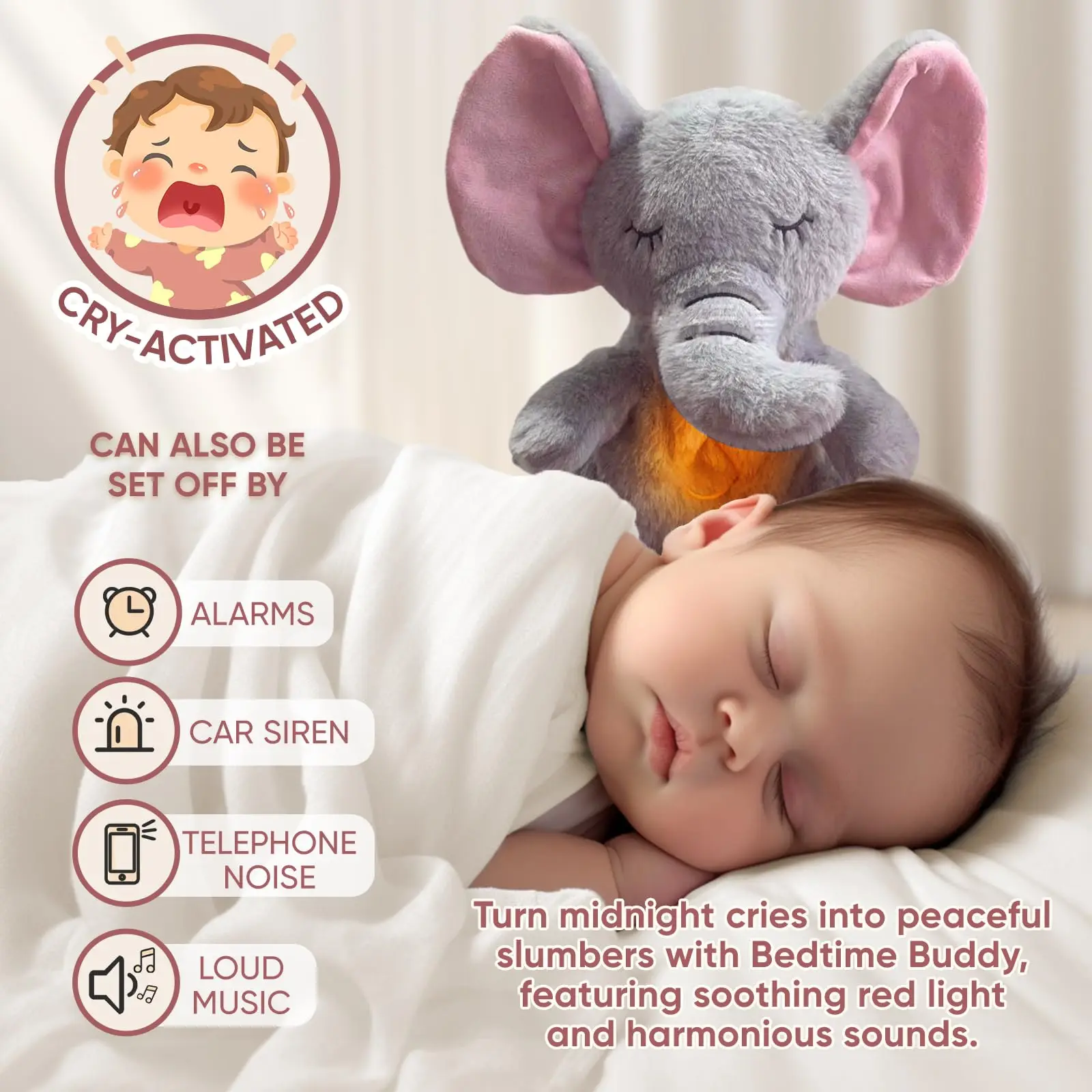Interactive Light Up Electronic Musical Cute Soft Cartoon Movement Plush Toy Soothing Breathing Stuffed Animal For Baby