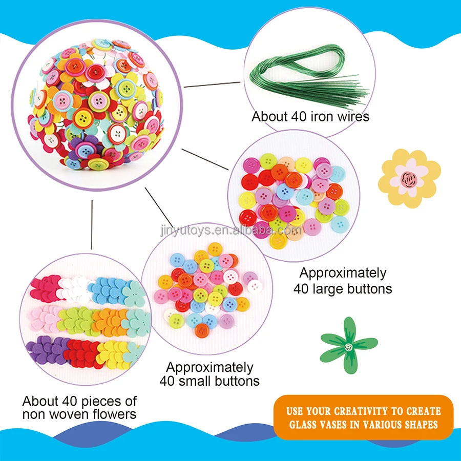 Hot Make Your Own Flower Bouquet with Buttons Felt Flowers Vase Art and Craft for Children DIY Button Activity Bottle