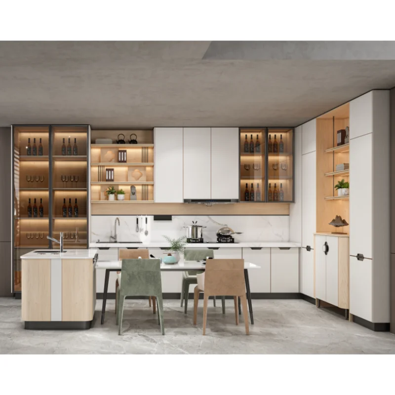 New Arrival Luxury Lacquer Modern Design U Shape Kitchen Cabinets With Island Kitchen Furniture Storage cabinet