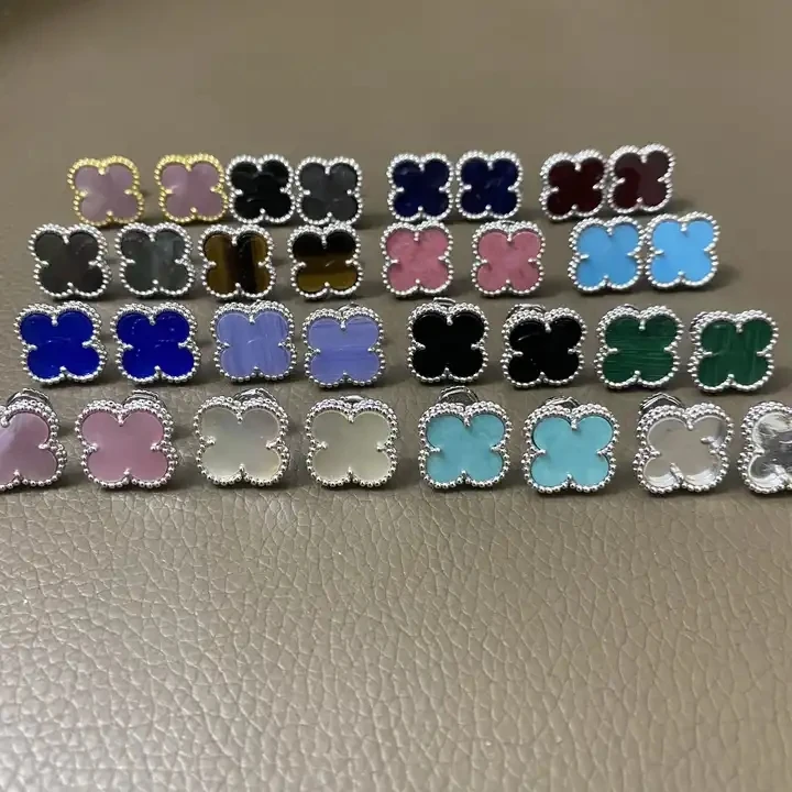 New Product Jewelry Flower Earrings All Colors Complete Malachite Pure Silver Plated with 18k Gold Factory Wholesale Volume