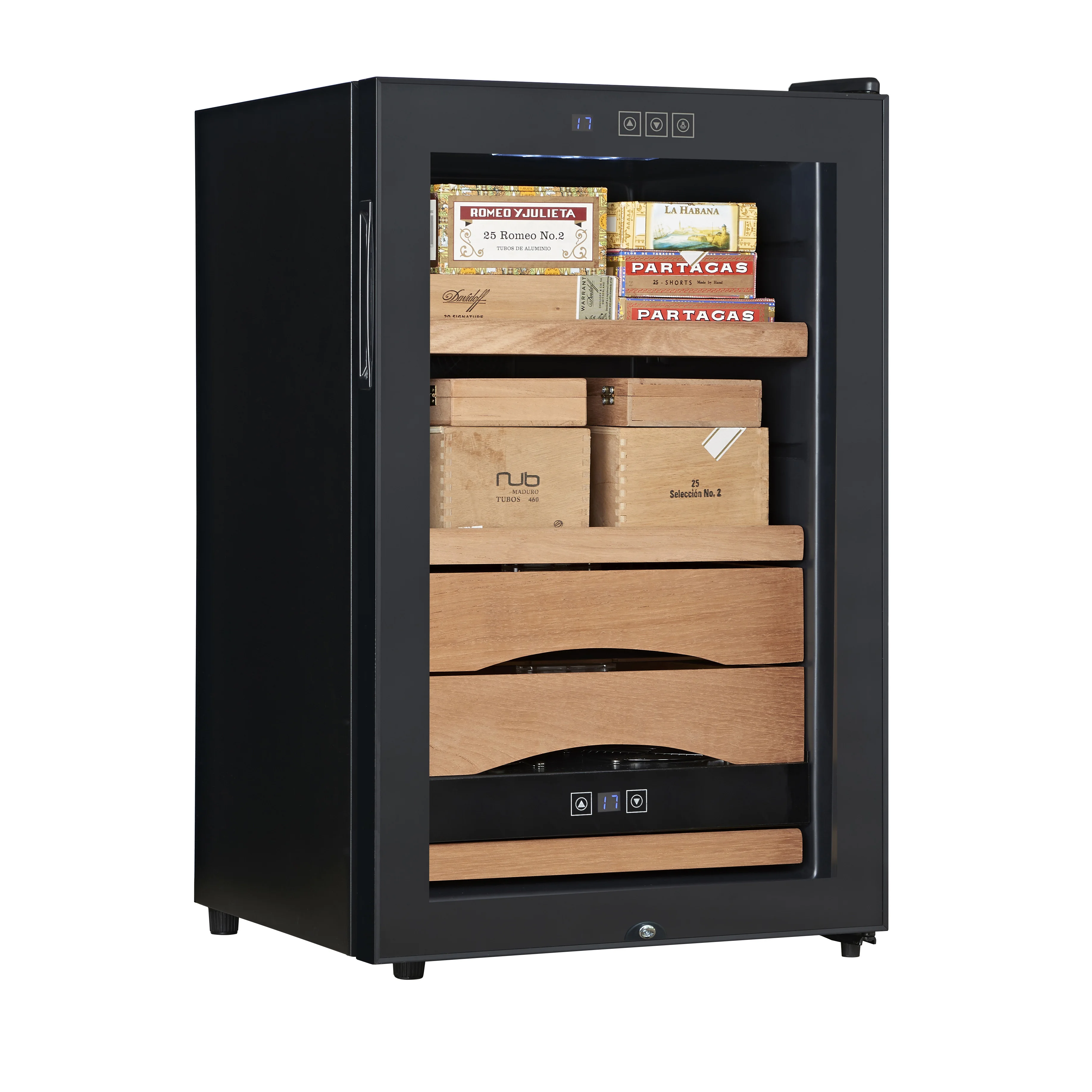 
65L spanish tray cigar humidors with no noise blue LED light 