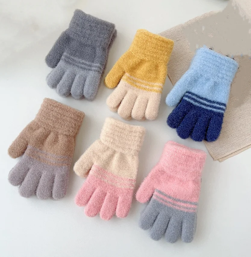 wholesale 2-6years kids baby stripe knitted winter thicken warm glove stripe pattern children kid baby warm gloves