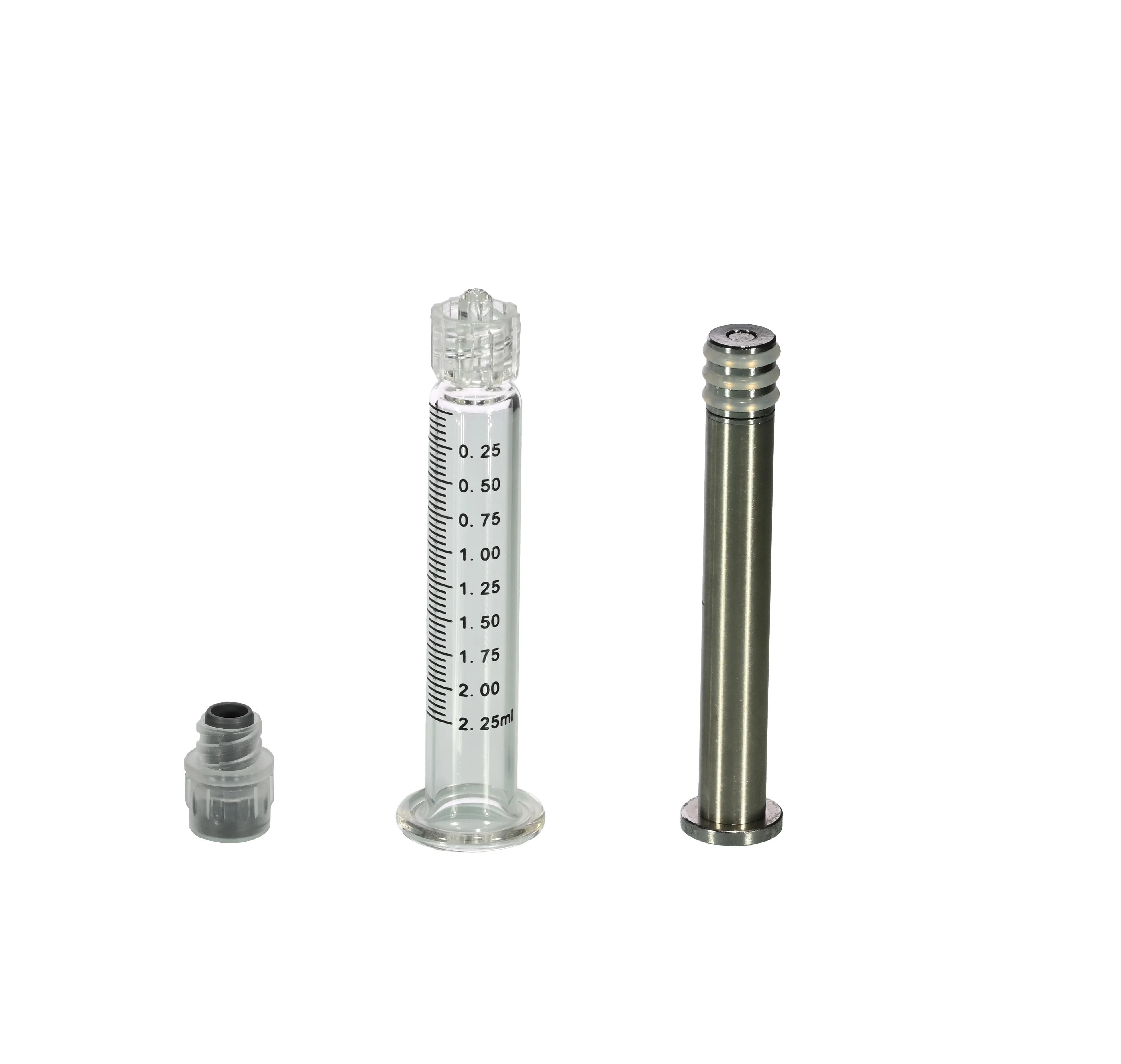 Factory Price 2ml 2.25ml Luer Lock Borosilicate Glass Prefilled Syringe for Distillate Oil with Metal Plunger