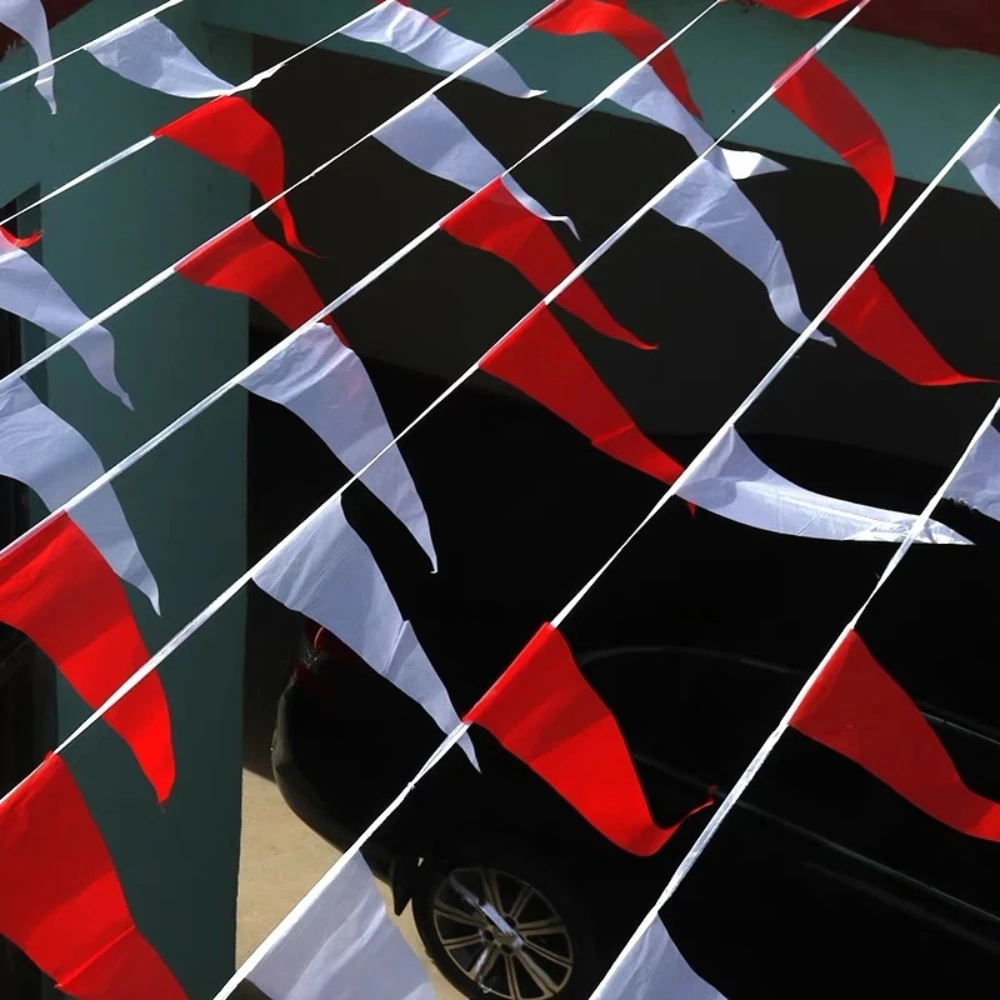 100 Meters 328 Feet Carnival Fabric Pennant Banner Red White Garland Flag Triangle Bunting for Christmas Birthday Party Decor