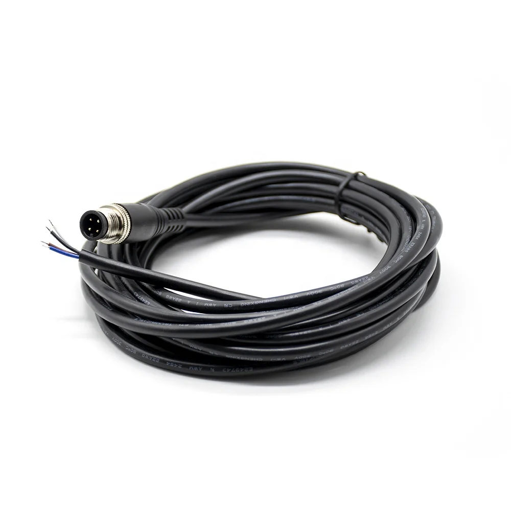 Прямой одинарный AWG22 кабельный жгут Мужской 4-контактный M12 кабель 1 м BK PVC куртка