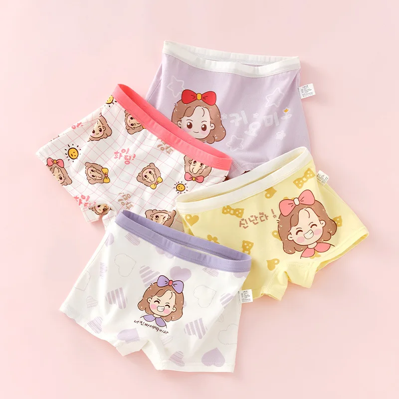 Wholesale Cotton Kids Underwear Breathable Cartoon Print Briefs for Age 3-12 Years Cute Boxes Panties for Girls