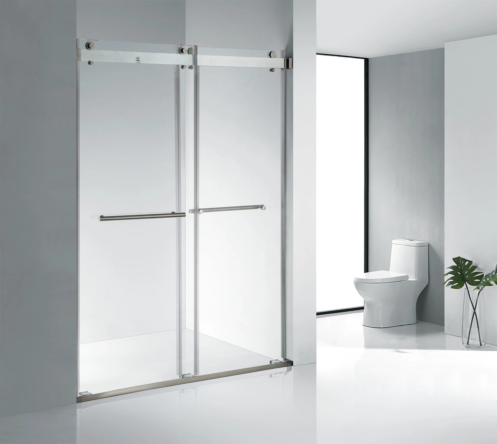 KMRY Hot Selling Silver Tempered Glass Shower Screen Frameless Sliding Glass Shower Door