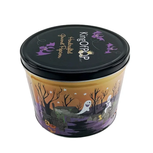 1.0/2.0/3.5/6.5 Gallon Custom Metal Round Empty Packing Food Grade Popcorn Tin Bucket With Lid