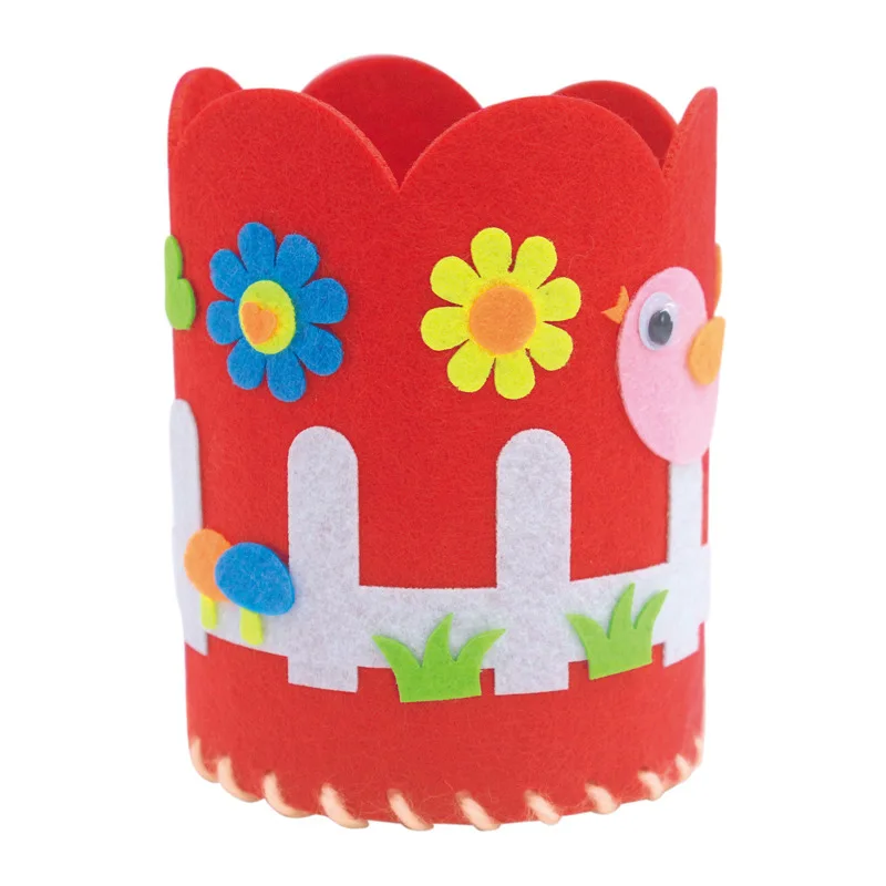 Diy Felt Soft Cute Pocket Desk Container Pen Holder Handmade Pencil Container Kids Colorful Sewing Toy